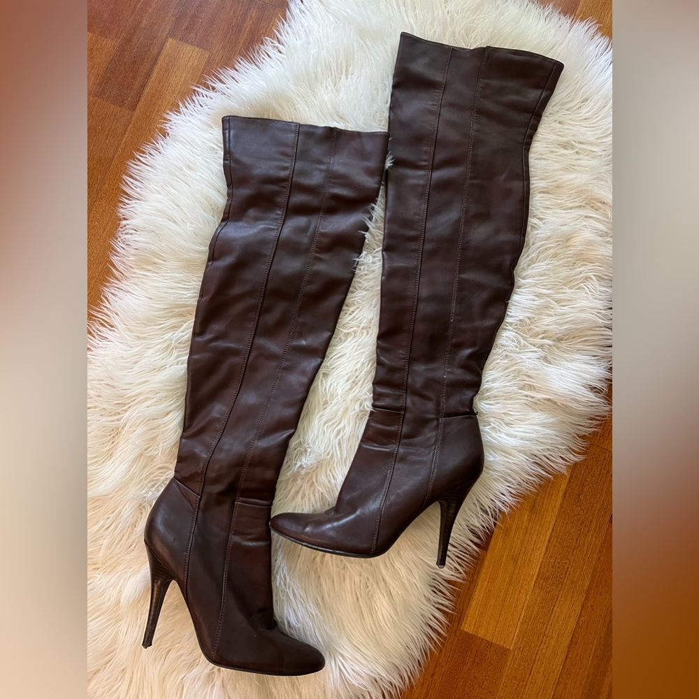 ALDO Capena Brown Leather Thigh High Stiletto Heel Boots Size 8